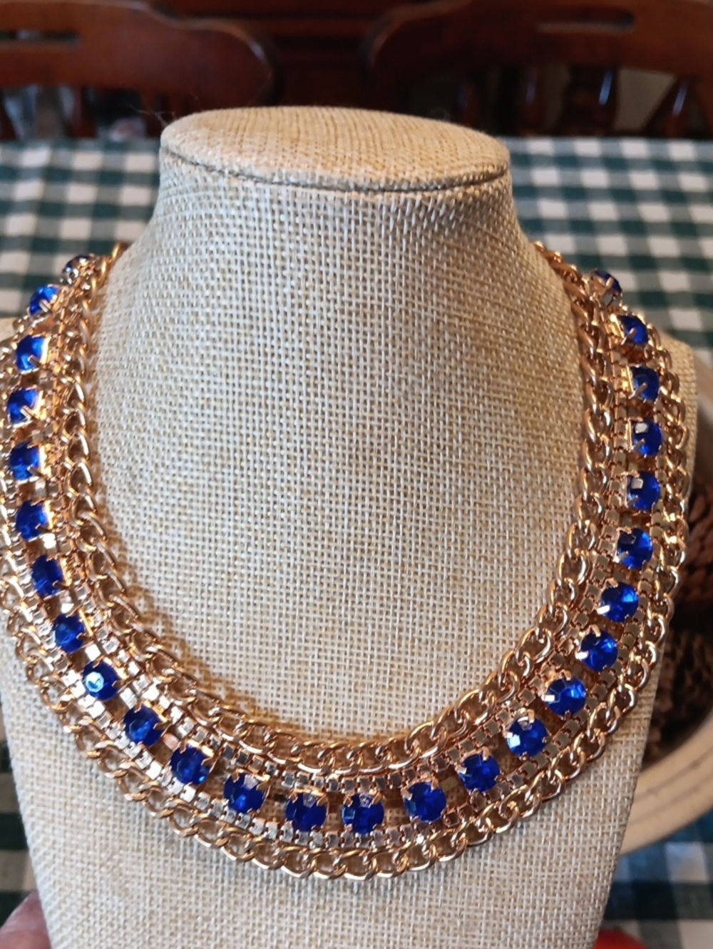 Vtg Gold and Blue Choker Necklace